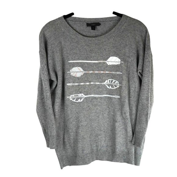 J.Crew Womens Grey Arrow Print Sweater - Size S -‎ Wool & Cotton Blend - Picture 3 of 8